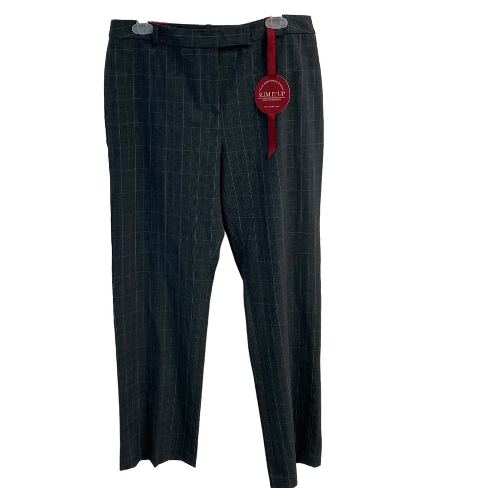 Charter Club Slim It Up Dress Pants Womens 10 Grey Plaid NWT Tummy Control